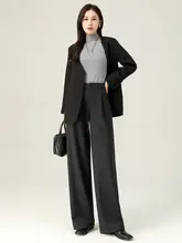 高腰ワイドレッグパンツ【グレー・落ち感のあるゆったりシルエット・カジュアルタイプ】（セットアップ対応）