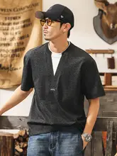 アメリカンビンテージ風 重ね着風VネックTシャツ【半袖・ルーズフィット・カジュアル】