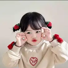 かわいい苺デザインの子供用ヘアゴム【ニット・赤色・女児用】