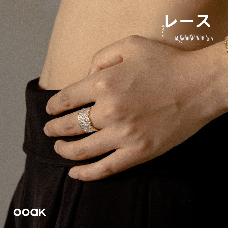 レースデザインの925銀製リング【18K金メッキ・オープン調節可能・ヴィンテージスタイル】