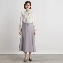 高ウエストの優雅なサイドプリーツスカート【通勤やカジュアルに最適・ウエストベルト付き】