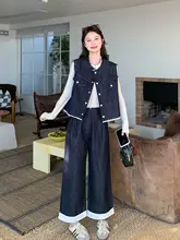 レトロカジュアルスタイルのコーディネート【カラーコンビネーション・ノースリーブ・ワイドパンツ・春用】（セットアップ対応）