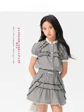 セットアップ 2点セット キッズ ガールズ チェック柄 フリルブラウス Aラインスカート プレピースタイル 夏 「BarryBanny」
