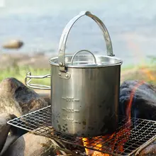 アウトドア用 ステンレス製やかん・皿・碗【キャンプ・登山用・吊鍋・水カップ付】（セットアップ対応）