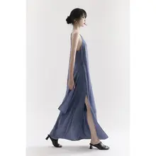 水洗ブルー開衩キャミソールとパンツのカジュアルセットアップ（セットアップ対応）