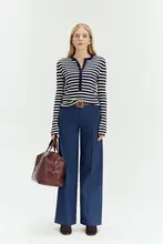 MsDidion 竹節模様の高腰ストレートデニムパンツ【秋用・コットンブレンド・ミディアムフィット】