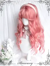 かわいい少女向けピーチピンクロングカールウィッグ【エアリーバング・ロリータスタイル・Y2K】