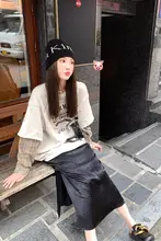 光沢感のある生地使用のハイエンドデザインスリットスカート【二色展開】