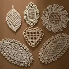 金糸刺繍の水溶性布用アップリケ【ローズゴールド・レース・装飾用】