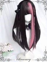 ウィッグ レディース ロング ストレート バイカラー ブラック ピンク 甘辛MIX Y2K ロリータ アイドル風