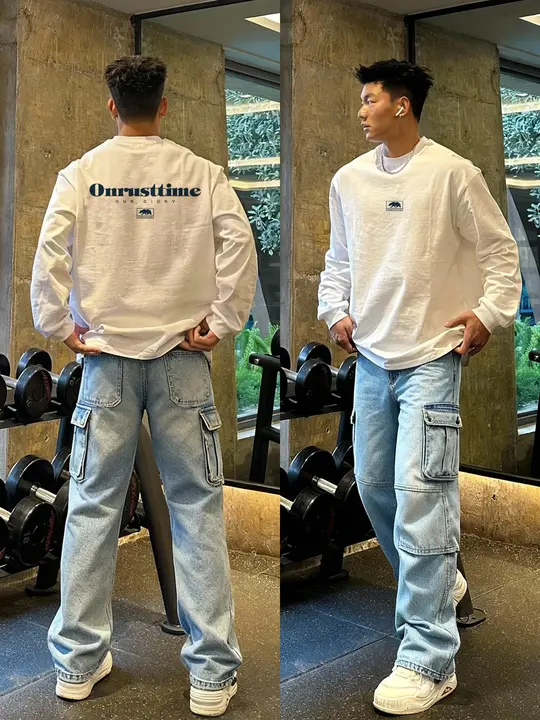 オーバーサイズの長袖Tシャツ【春用・コットン・小さめのネックライン・大人用】