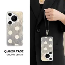 浅煦QX スマホケース【Huawei Pura 70 対応・羽織り生地・ドット柄・高品質・ストラップ付き】