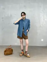 アメリカンヴィンテージスタイルのウォッシュドコットンデニムシャツ【女性用・定番・夏用】