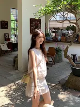 天絲刺繍レースキャミソールとスカートの夏向けセットアップ（セットアップ対応）