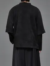 ハーフタートルネック 長袖Tシャツ ユニセックス フェイクレイヤード インナー ダーク系 アーティスティック デザイン性 春 秋