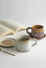 日本風コーヒーカップ＆ソーサー【レトロ・粗陶製・ハンドメイド】（セットアップ対応）