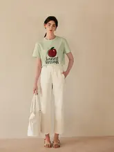 白色斜め織りデニムパンツ【高腰・ゆったり・ストレート・九分丈・通勤・カジュアル】