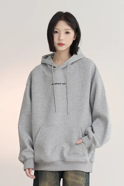 フード付きパーカー 女性 秋季 ゆったり 後ろプリント