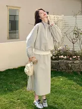 女性用 カジュアルスタイルのファッションセット【春用・立襟デザイン・ハイエンド感・フレアスカート】（セットアップ対応）