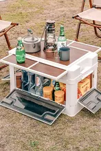 アウトドア用折りたたみ収納ボックステーブル【サイドオープン・車載用・プラスチック製】