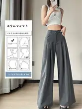 立体フラワープリーツデザインのハイウエストワイドパンツ【夏用・グレー・フィット】（セットアップ  対応）