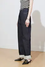 個性的デザイン！深青色デニムパンツ【女性用・長脚効果】