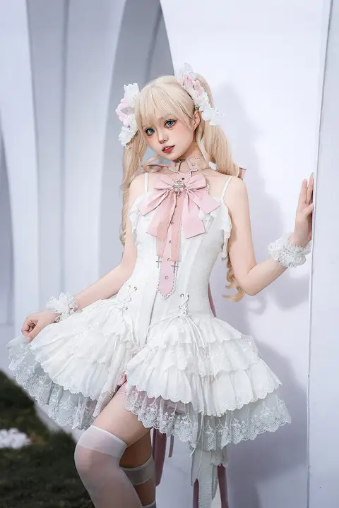 優雅なバレエスタイルのロリィタドレス【蝶リボン・キャミソール・ショートパンツ付き】（セットアップ対応）