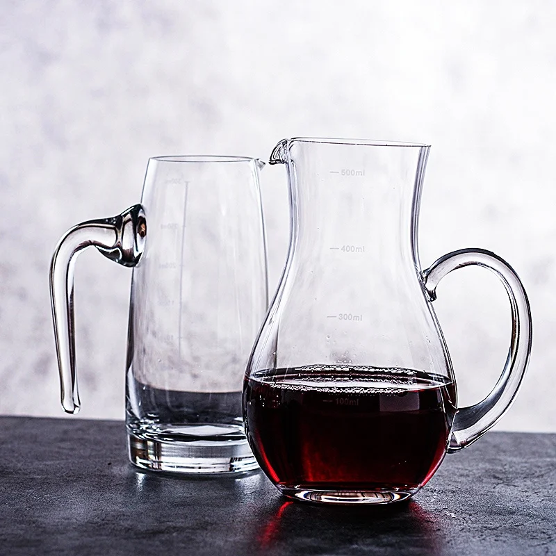 高級クリスタルガラス製お酒用分酒器【家用・赤ワインデキャンタ・持ち手付き】