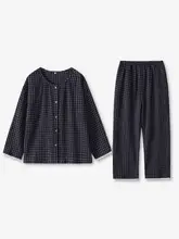 極上の柔らかさ！長袖コットンガーゼパジャマ【春秋用・大きいサイズ・ルーズフィット】（セットアップ対応）