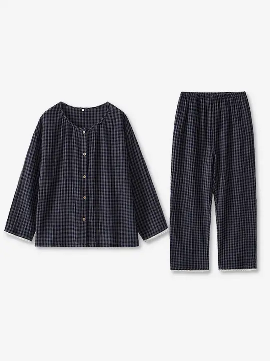 極上の柔らかさ！長袖コットンガーゼパジャマ【春秋用・大きいサイズ・ルーズフィット】（セットアップ対応）