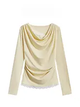 個性的なデザインのレディースTシャツ【フリル襟・レース切替・タイトフィット】