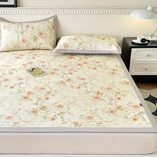 清楚な花柄 夏用アイスシルク敷布カバー【折りたたみ可能・エアコン対応】（セットアップ対応）