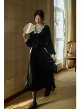 レトロレースカラーのベロアドレス【春用・フレンチスタイル・半身スカート・ブラウス付き】（セットアップ対応）