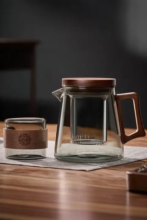 耐熱性厚手ガラスティーポット【茶水分離・一人用・オフィス用】