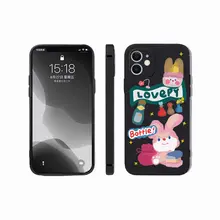 可愛いウサギのアートプリント液状シリコン製スマホケース【iPhone対応・オシャレ・耐衝撃】