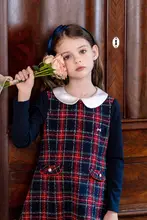 チェック柄のフェイク2ピースワンピース【子供用・春秋用・学院風】（セットアップ対応）