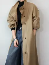 カジュアルなカシミア風トレンチコート【イギリス風・ロング丈・レディース・秋用】