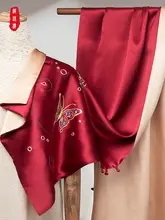 華やかな金糸付き刺繍シルク大判ショール【赤色・女性用・贈り物に最適】