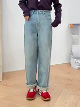 ヴィンテージ風ハイウエスト加絨デニムパンツ【秋冬・ボトムス・フィット】（セットアップ対応）