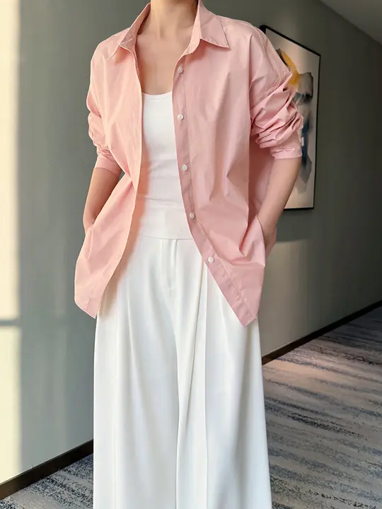 春の新作 無地 長袖シャツ【シンプル・フィット・カジュアル】