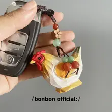 キーホルダー バッグチャーム 木製 手作り 木彫り ニワトリ ユニーク 可愛い 車キー 通学バッグ 誕生日 プレゼント