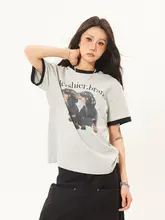 Tシャツ 半袖 レディース 犬柄 バイカラー アメカジ ヴィンテージ カジュアル 着回し おしゃれ トレンド 「ZHL Studio」