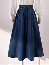 ハイウエストデニムAラインスカート【中丈・春夏用・フレアデザイン】