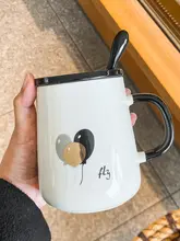 フタ付きスプーン付き陶器マグカップ【男女兼用・オフィス用・カフェスタイル】