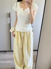 爽やかな印象のイエローポルカドットワイドパンツ【夏用・女性・フィット】（セットアップ対応）
