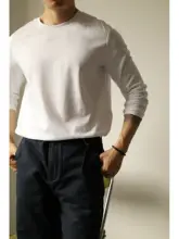 YUXIAN 綿100% 長袖Tシャツ【抗皺・ストレッチ性・春夏用・ラウンドネック】