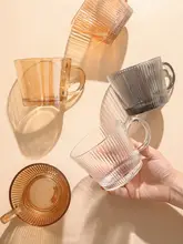 コーヒーカップ 家庭用 透明ガラス 縦ストライプ 高デザイン
