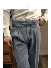 高ウエストストレートデニムパンツ【リジッドウォッシュ・シンプルデザイン・メンズ】
