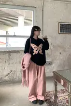 ピンクのストレートワイドパンツ【秋用・ハイウエスト・フィット】
