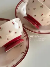 レトロなインス風赤いチューリップシリーズの陶器製皿とボウル【釉下彩・家庭用】